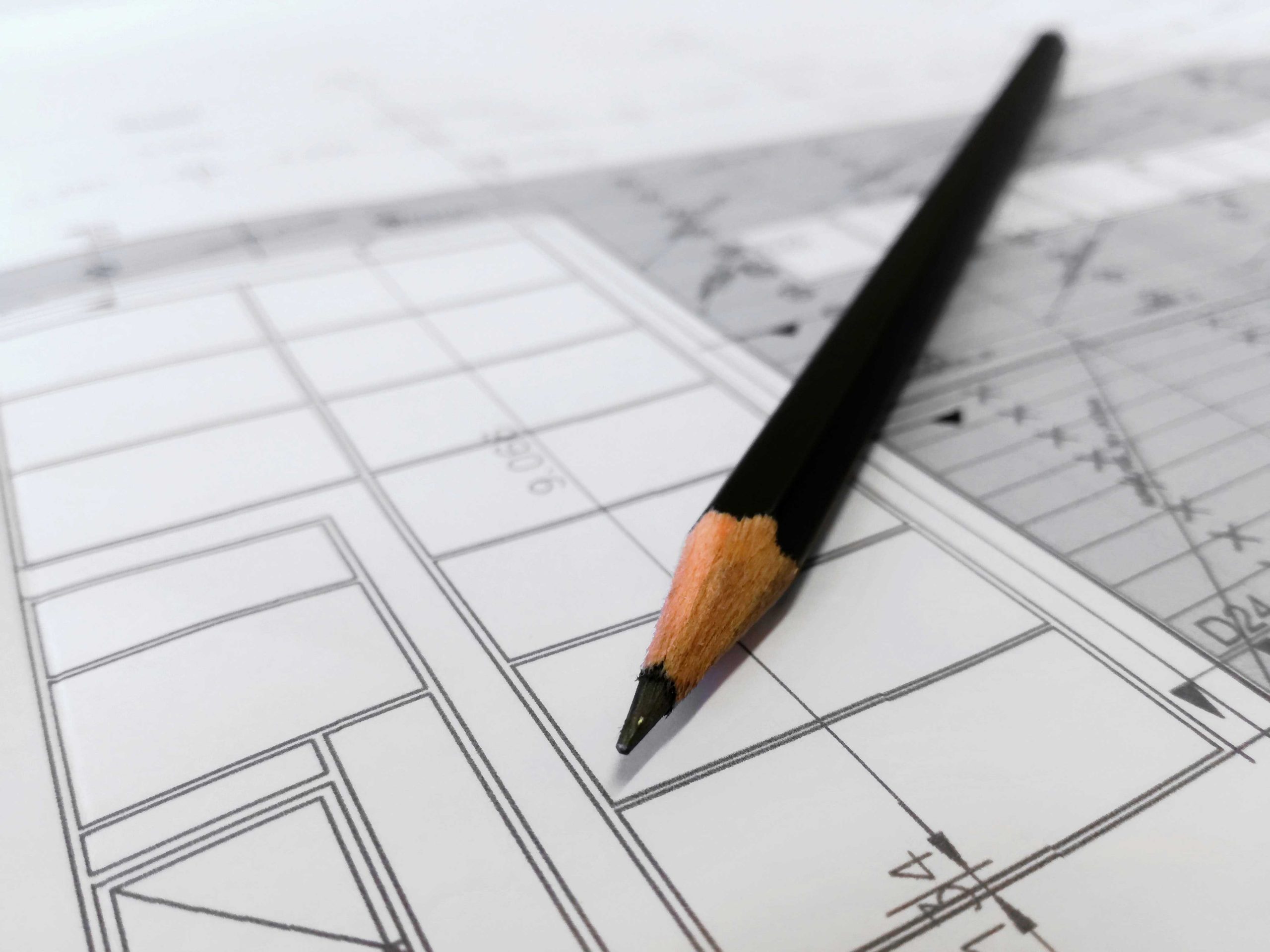 Pencil on engineering drawings